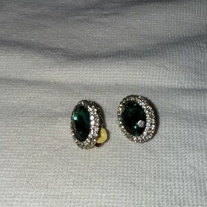 Elegant Green and Silver Tone Stud Earrings